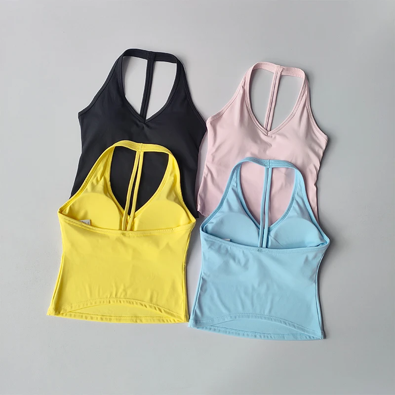 Sports Underwear V-neck Summer Neck Halter Beautiful Back Yoga Suit Vest Gathering Outside Wearing Running Gym Fitness Bra