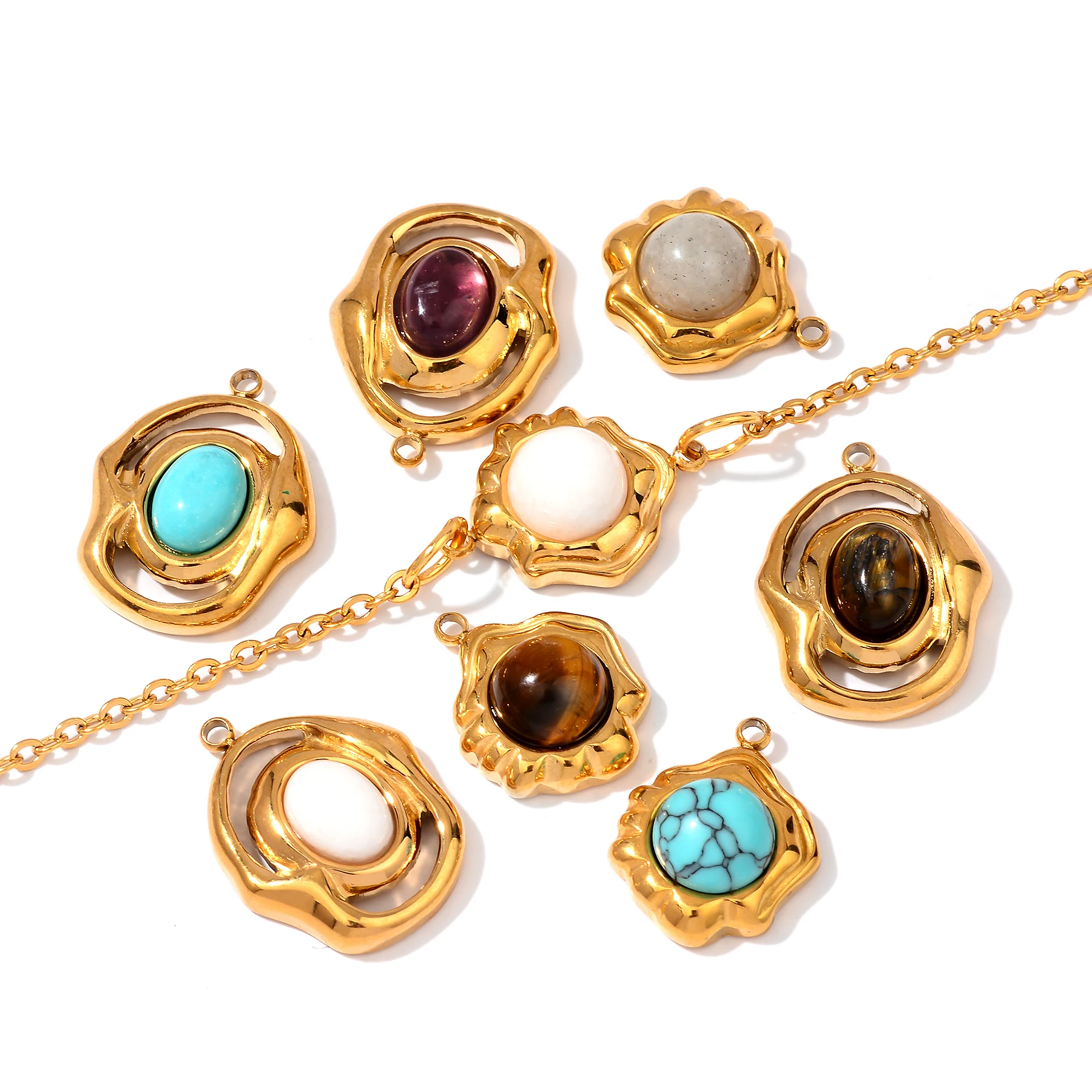 5pcs Natural Stone Irregular Charm Bohemia Stainless Steel Pendant For Woman's DIY Necklace Bracelet Earring Jewelry Accessories