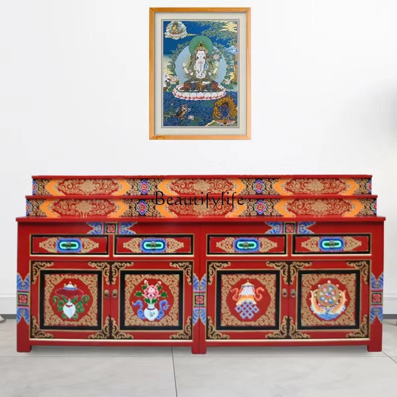 

Tibetan hand-painted Buddhist shrine offering table Zhongtang home temple style supports customization of various sizes