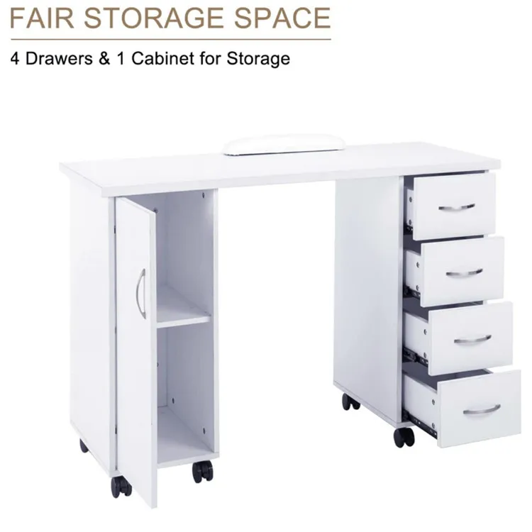 White Manicure Table,Wooden 75cm/29.5in Height, Portable Nail Table, with Hand Support, Manicure Desk for Beauty Salon Furniture