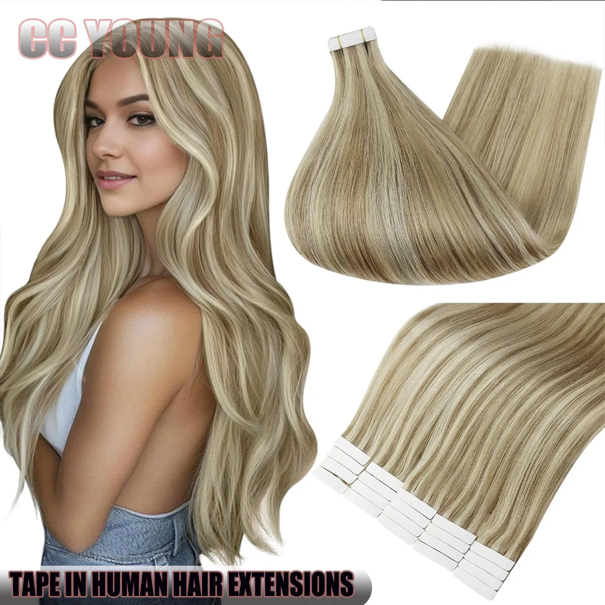 

20 шт., накладные волосы на ленте, 100% человеческие волосы Remy, цвет фортепиано, коричневые и светлые прямые волосы для женщин, добавляющие длину и объем 50 г