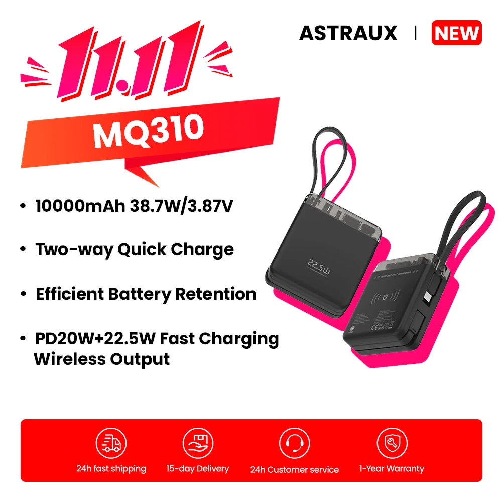 

Imiki MQ310 10000mAh portable battery indicator with USB-C and Lightning cables PD20W+22.5W Fast Charging Wireless Output