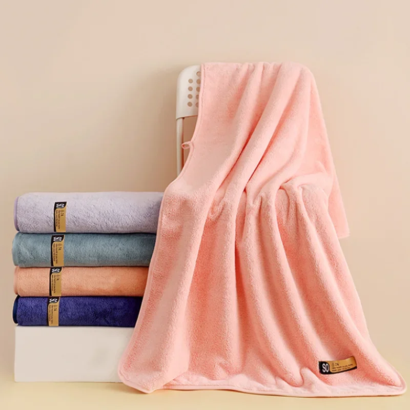 7A Antibacterial Solid Large Bath Towels 80X150Cm Coral Fleece Thickened Adult Towel Soft and Absorbent Beachtowel for Seaside