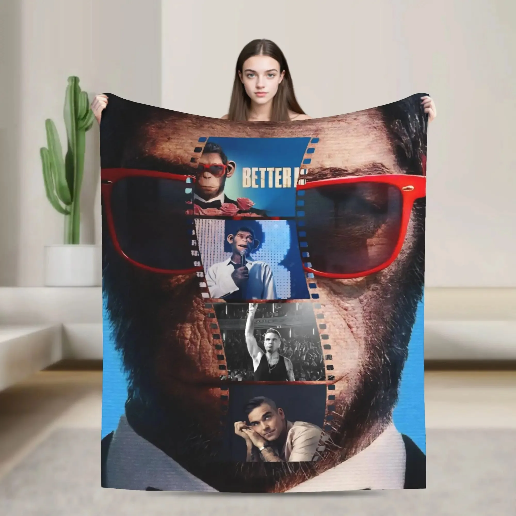 Robbie Williams Tour Flannel Blankets  Soft Durable Throw Blanket for Bedroom Airplane Travel Aesthetic Bedspread Sofa Bed Cover