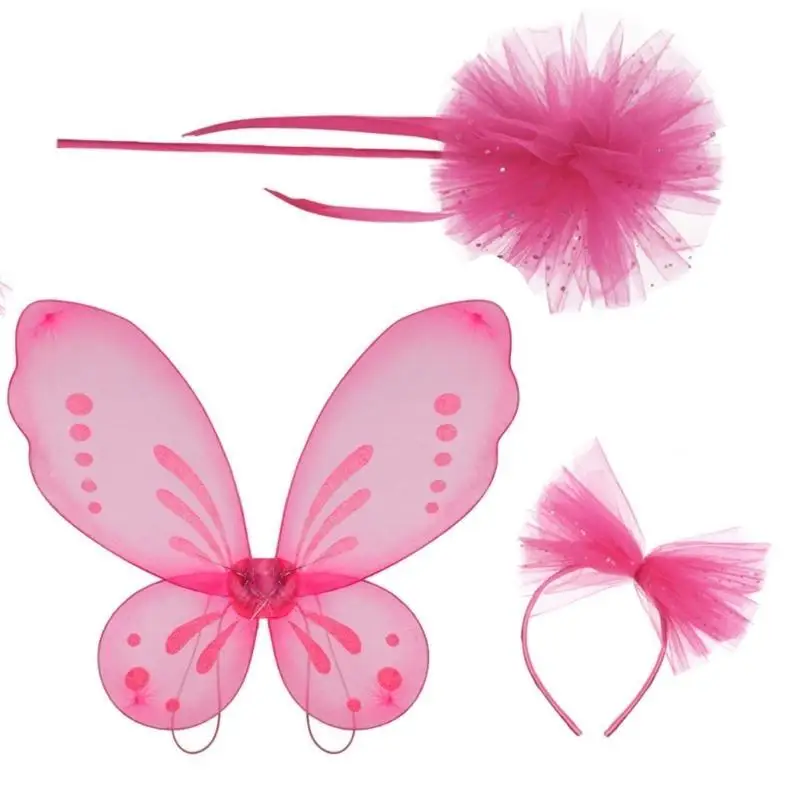 39BB Child Butterfly Wing Fairies Dress up Wing with Headband and Wand for Girl Kid Halloween Butterfly Costume for Cosplay