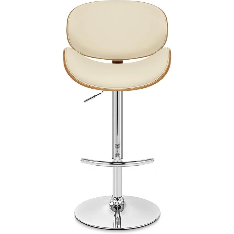 45" Cream Faux Leather and Solid Wood Swivel Adjustable Height Bar Chair