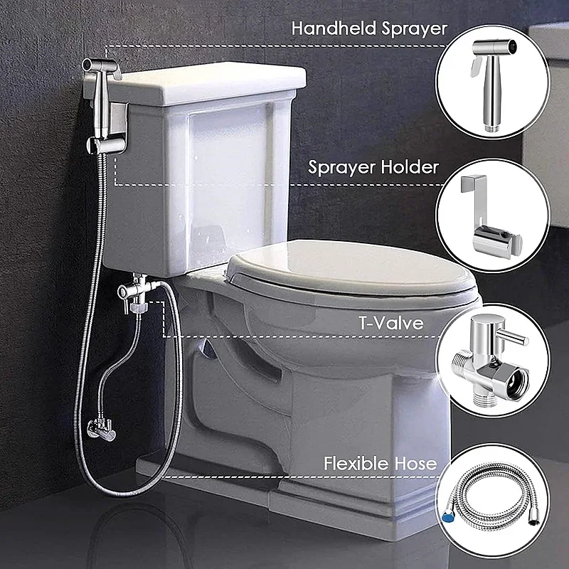 Handheld bidet spray stainless steel sprayer kit with 3-way valve(G1/2 