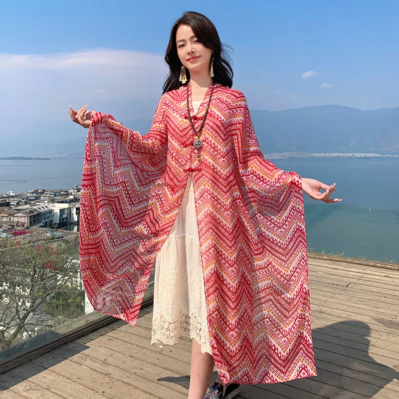 

Summer Scarf 1PC Long Ethnic Style Sunscreen Shawl Fashion Chinese Knot Dye Travel Photography Lightweight Versatile