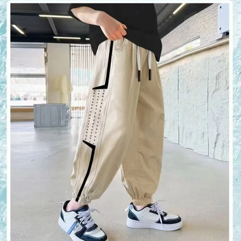 Boys Clothes 2023 Summer New Casual Fashion Loose Sports Spliced Appliques Pocket Solid Color Simplicity Children's Pants