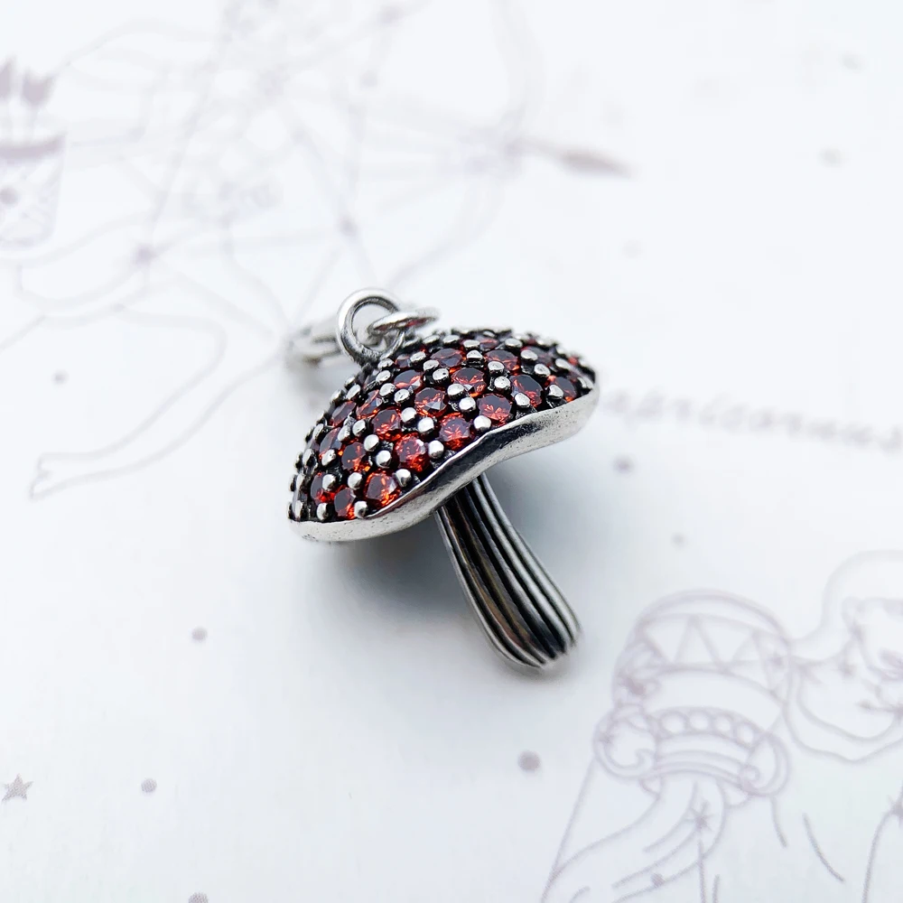 Trendy Mushroom Pendants Charm For Jewelry Making Bronze Color CZ Pave 925 Sterling Silver Gift For Women