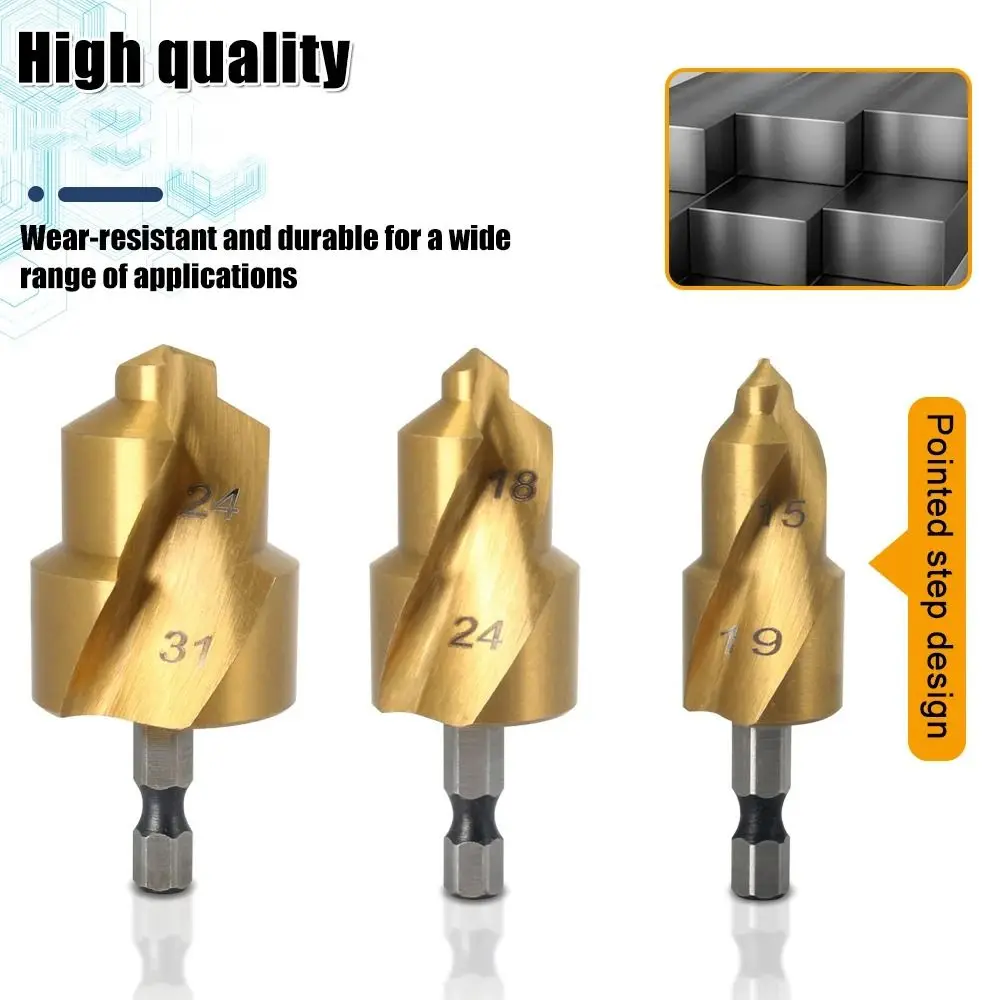 Hexagon Shank PPR Lifting Drill Bit 20/25/32mm Titanium Plated Step Drill Spiral Water Pipe Connection Tool Stepped Drill Bit