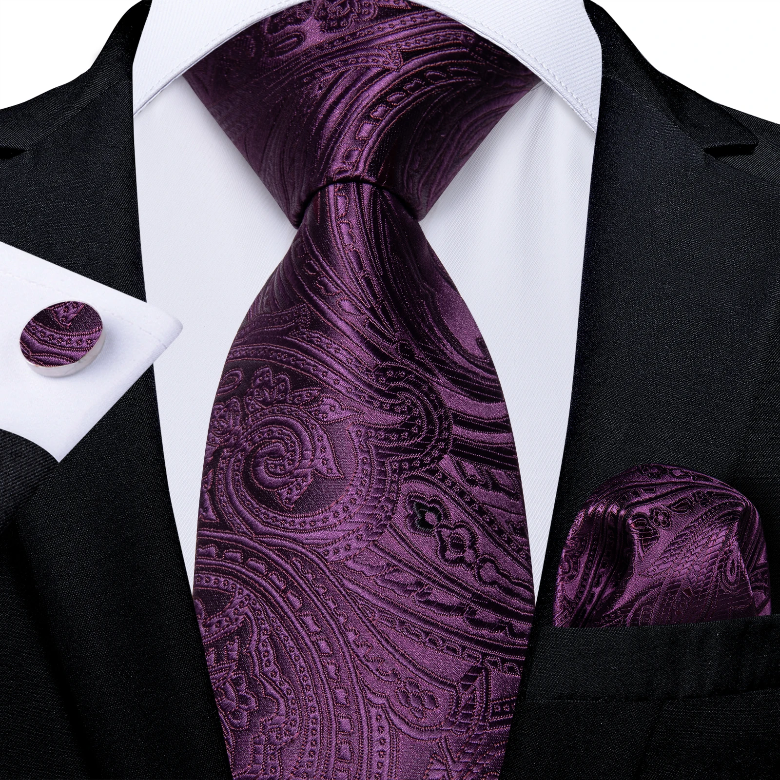 

Ties for Men Luxury Purple Paisley Elegant 100% Silk Business Wedding Party Neck Tie Pocket Square Cufflinks Accessories Gift