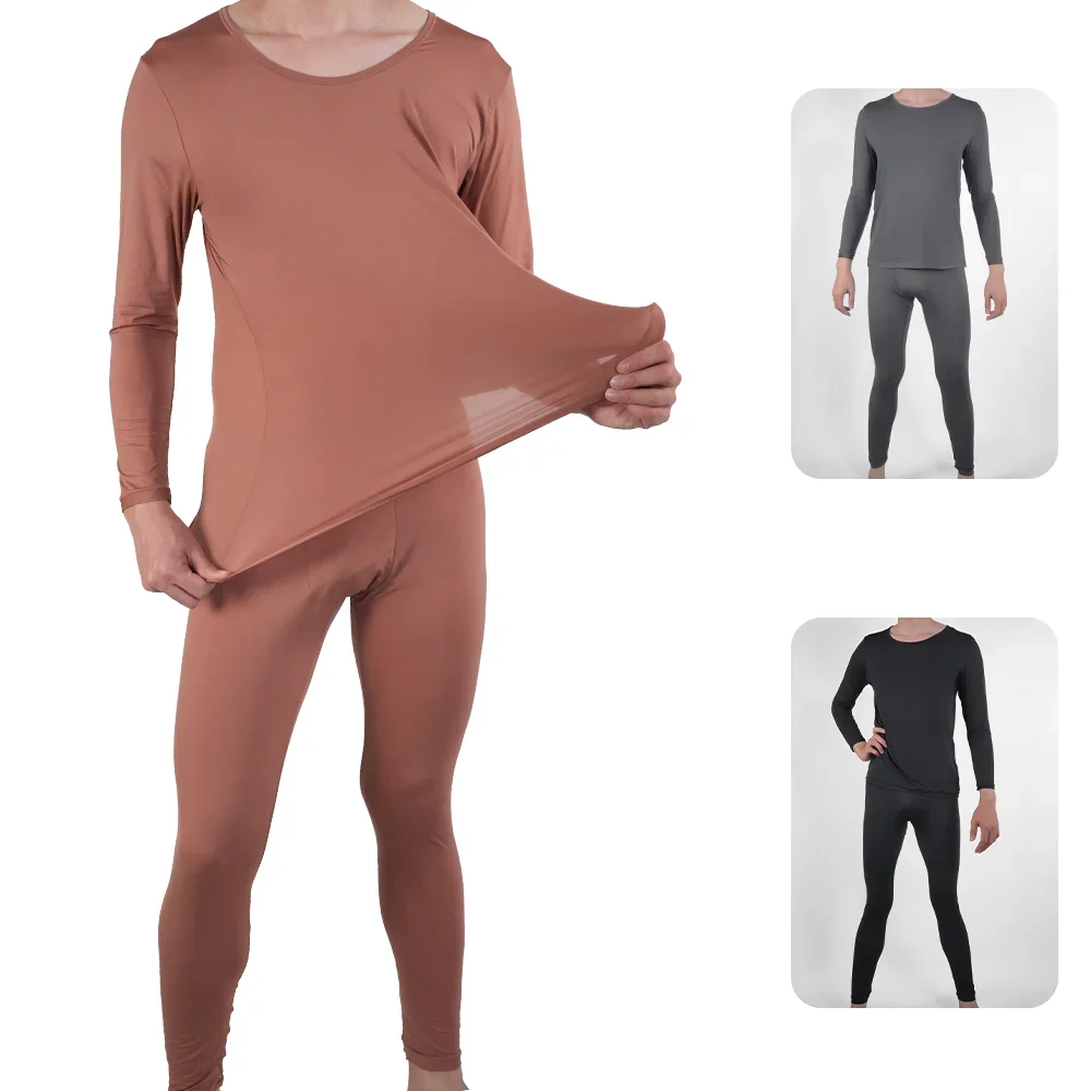 Mens Thermal Underwear Set Seamless Ultra-thin Pajamas Suit High Elastic Long Sleeve Long Johns Autumn Winter Skincare Clothing