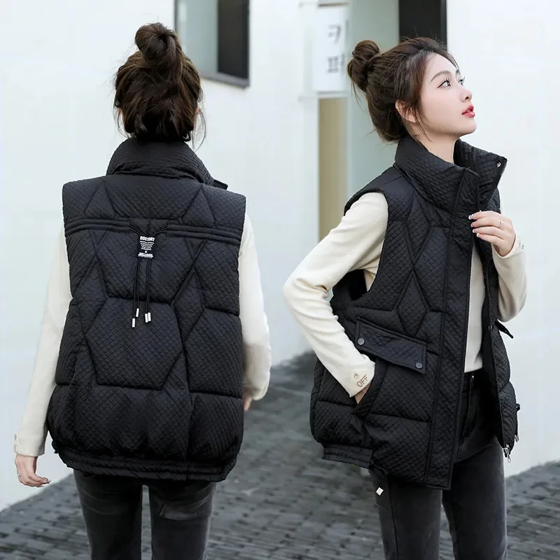 fashion Short Down padded Vest Women Autumn winter New Stand collar sleeveless Jacket Student Loose Cotton Waistcoat Female T581