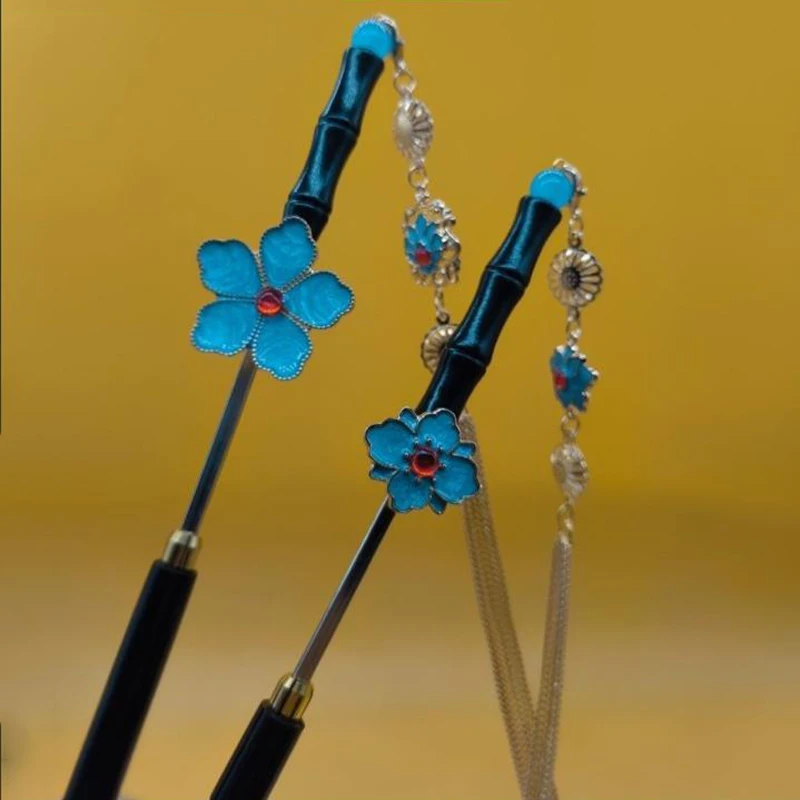 

2025 New Chinese Style Sword Hair Sticks for Women Flower Tassel Drip Glaze Hairpin Vintage Hanfu Luxury Hair Accessory