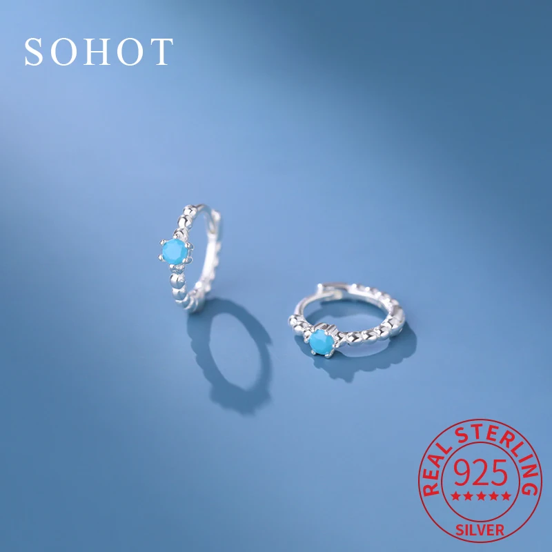 

Real 925 Sterling Silver Mini Turquoise Trendy Stud Earrings for Charm Women Exquisite Fine Jewelry Light Luxury Accessories