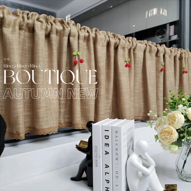 Tenda corta da caffè, trasparente per finestra Bay, tenda piccola senza trapano, tenda per porta del soggiorno minimalista in tinta unita, tenda per copertura dell'armadio