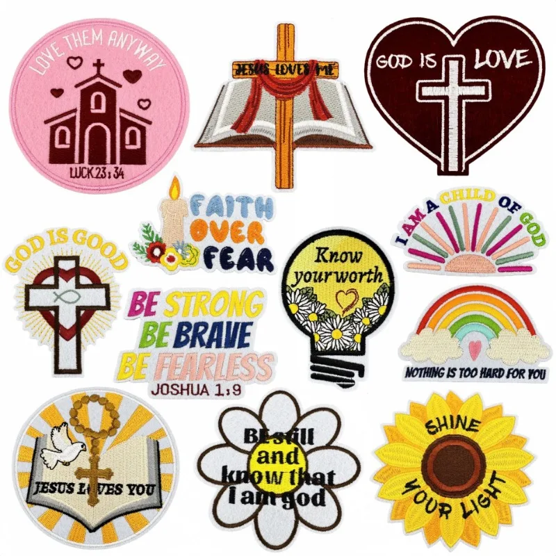 

God Is Love Cross Sunflower Faith Jesus Iron-on Sew Embroidered Badge Patches for DIY T-shirt Backpack Clothing Applique Sticker