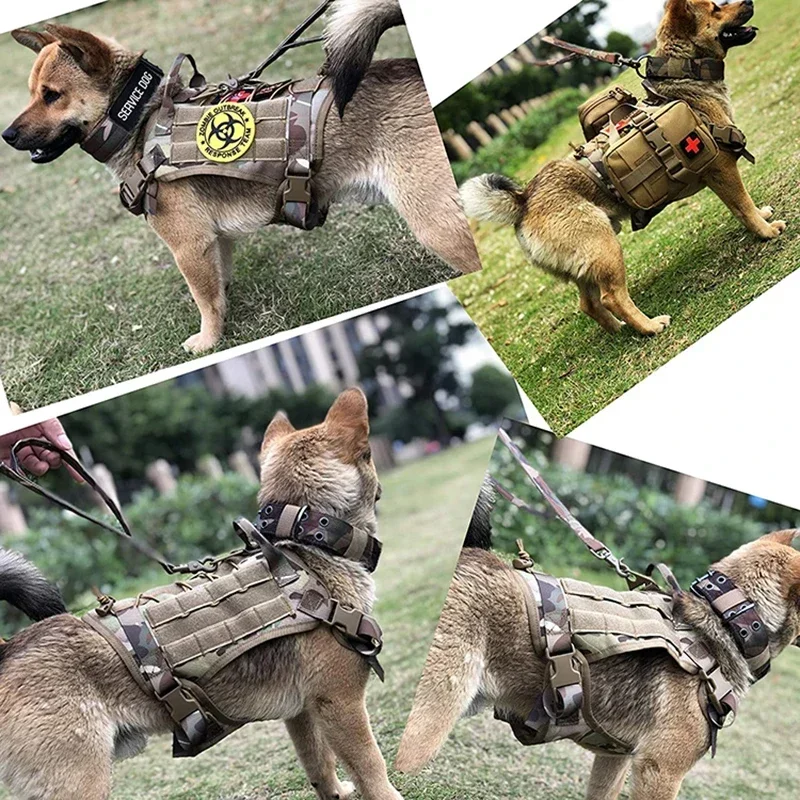 전술 개 하네스 군사 애완 동물 저먼 셰퍼드 K9 애완 동물 훈련 조끼 소형 중형 대형 개를위한 개 하네스 및 가죽 끈 세트