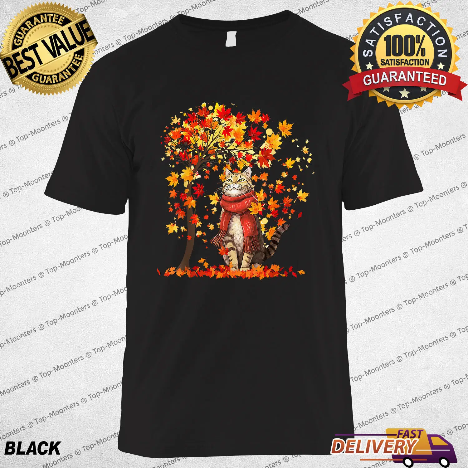 

It's Fall Y'all with Cat Leaf and Fall Tree Design for Thanksgiving T-Shirt