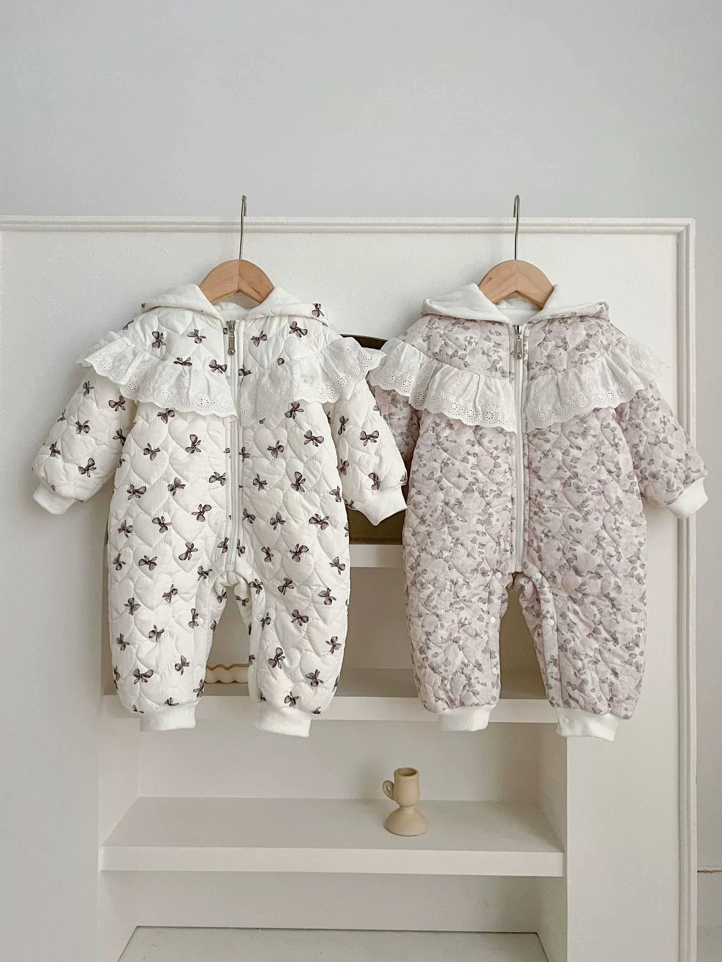 Baby Winter Romper Cotton Clothes for Infants and Young Children with Added Velvet Princess Floral Thickened Outdoor Jumpsuit