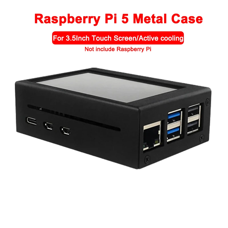Raspberry Pi 5 Metal Case 3.5Inch Touch Screen Protective Shell Support Install Cooling Fan Heat Sink for Raspberry Pi 5
