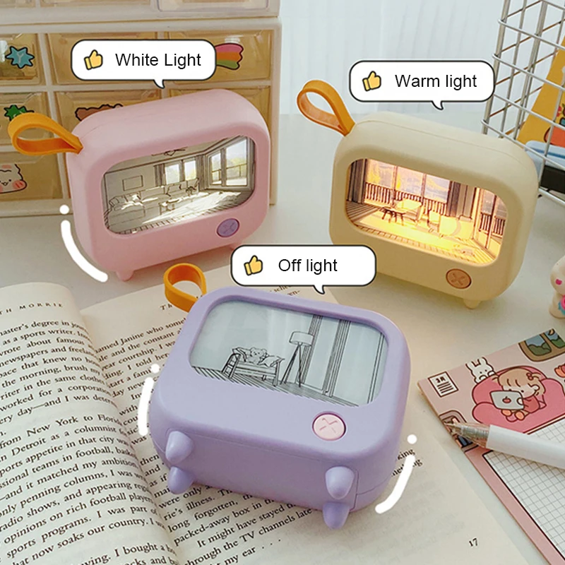 Mini Painting Night Light TV Styling Design Portable Rechargeable 2 Level Adjustable Brightness Table Decoration Atmosphere Gift
