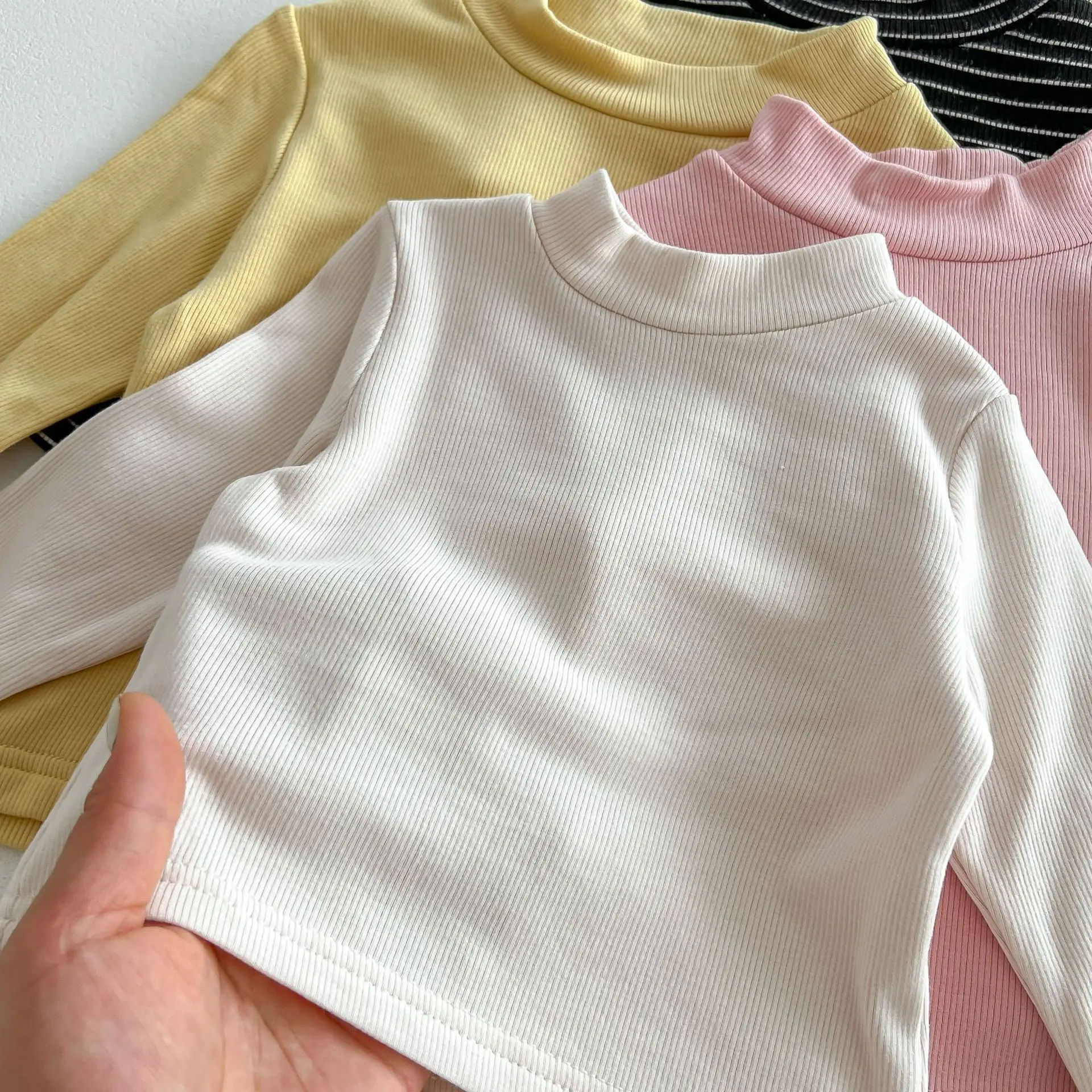 Spring and Autumn Baby Half High Neck Bottom Shirt Versatile Casual Long sleeved T-shirt Top