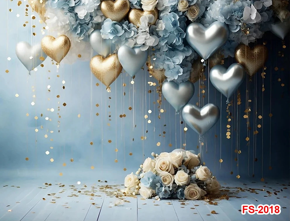 Photography Background Valentine's Day Blue Gold Heart Kids Adult Birthday Party Portrait Decor Backdrop Photo Studio
