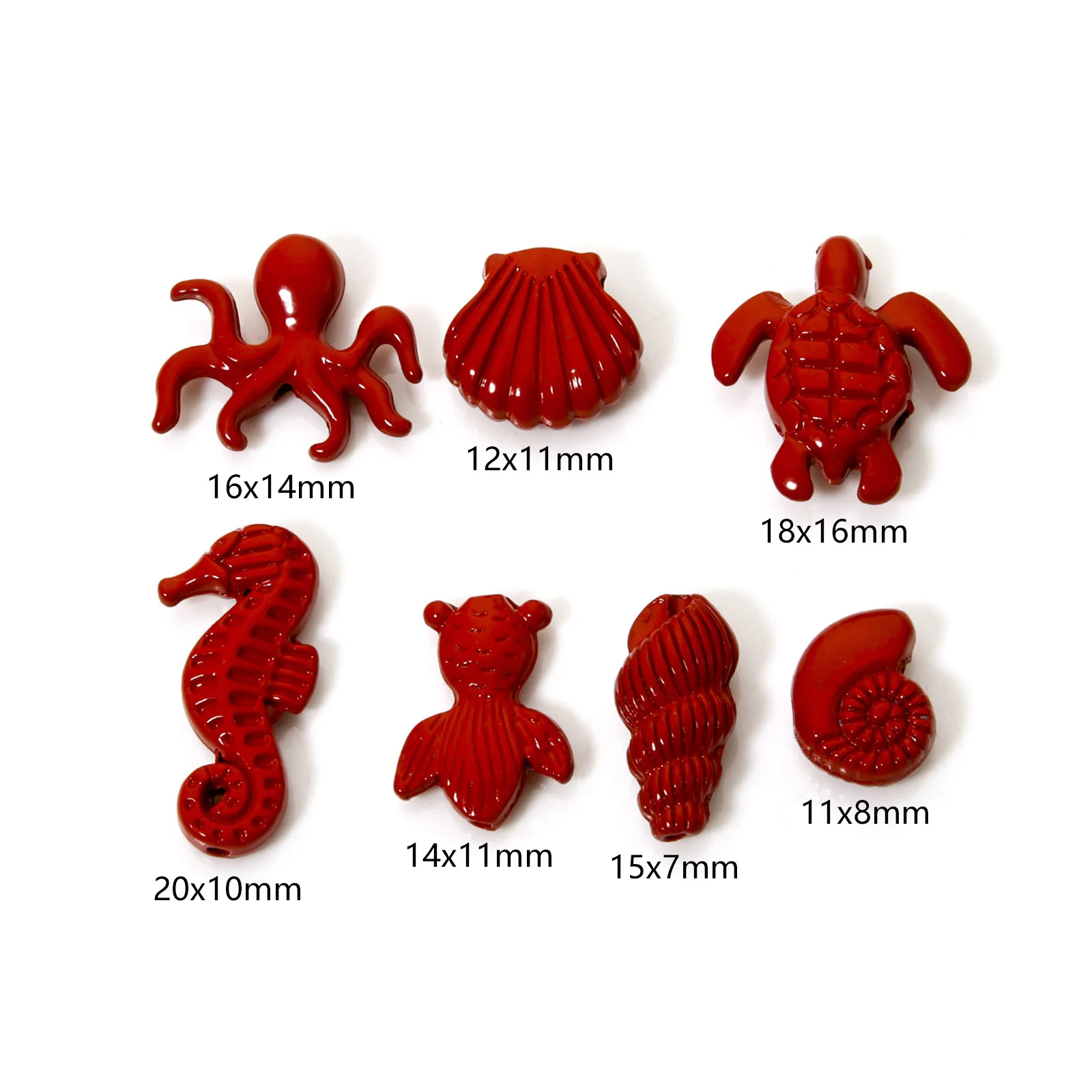 10pcs Mini Metal Beads Red Ocean Shell Seahorse Tortoise Animal Enamel Spacer Beads For DIY Jewelry Making Necklace Findings