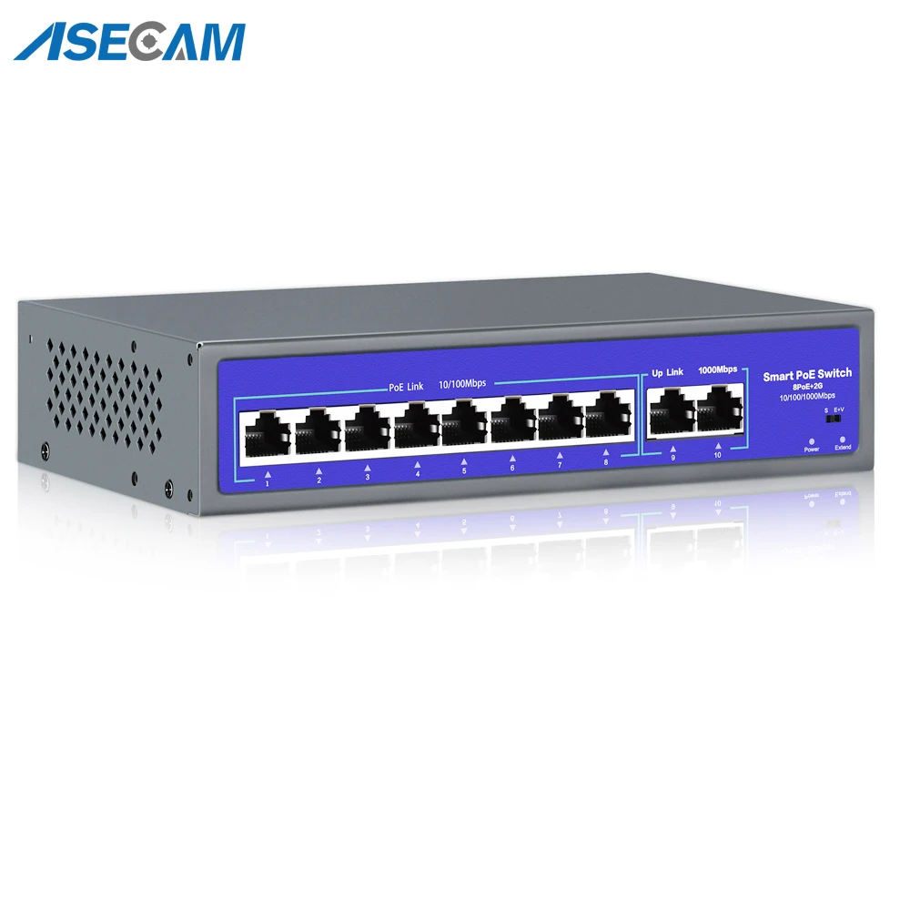 8Ports 52V Network POE Switch With 10/1000Mbps IEEE 802.3 af/at Over Ethernet IP Camera Wireless AP CCTV Camera Security System