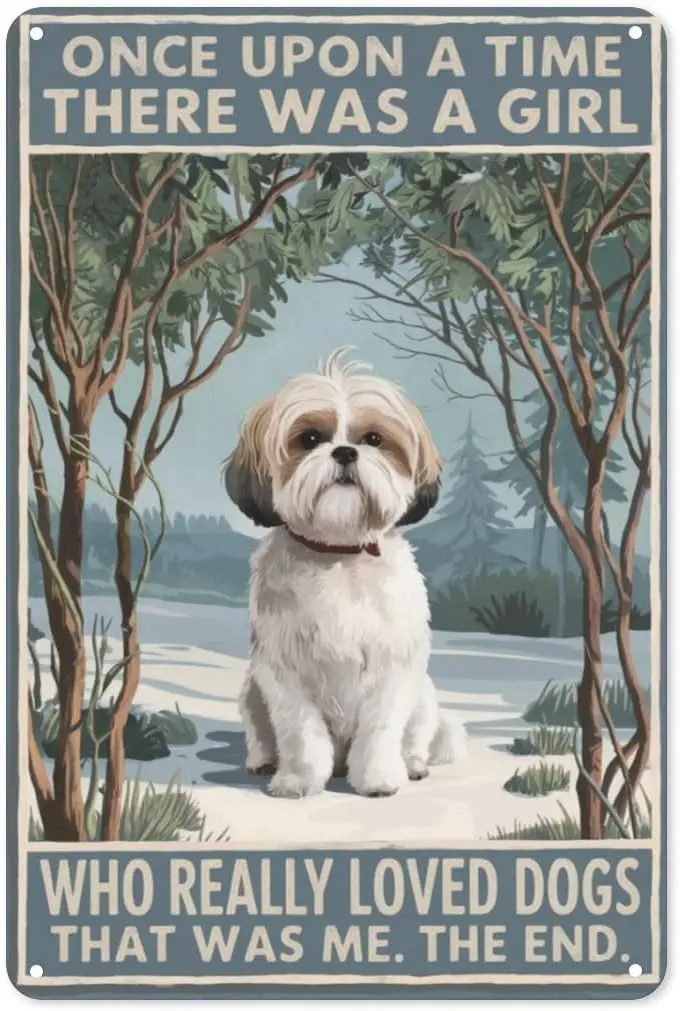 Dog Lover Vintage Metal Sign  Once Upon a Girl Who Loved Dogs Pet Wall Decor for Living Room, Farmhouse ; Animal Theme Room-alum