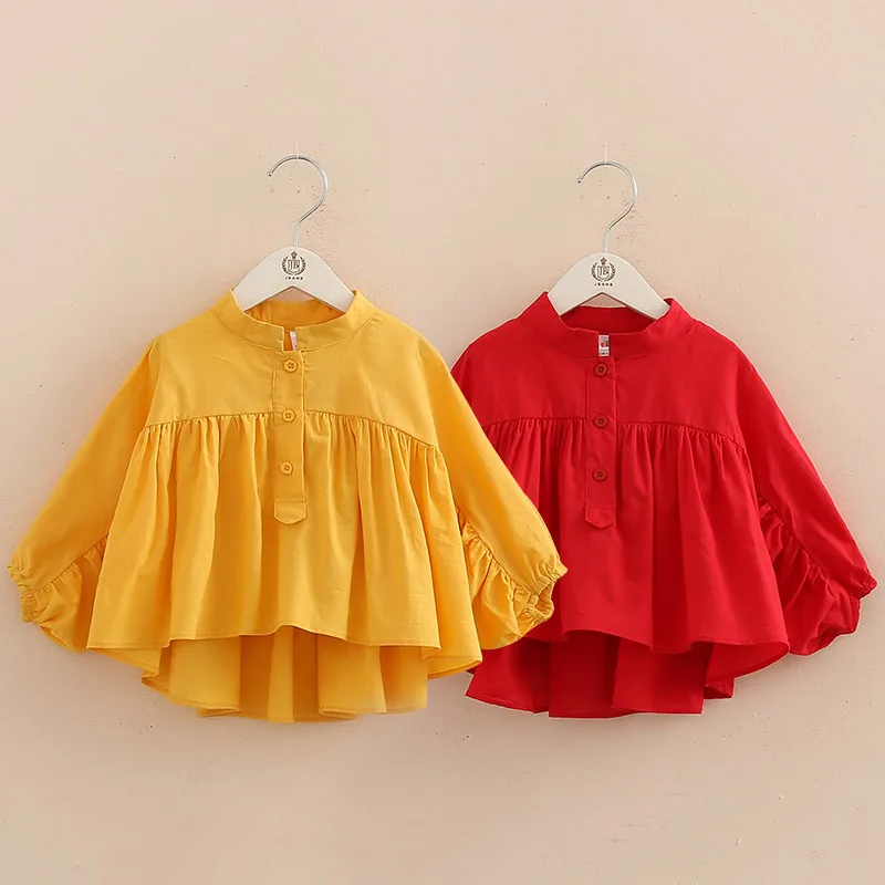 

2022 Spring Autumn 2 3 4 6 8 10 Years Children Mandarin Collar Cotton Solid Color Long Sleeve School Kids Baby Girl Blouse Shirt