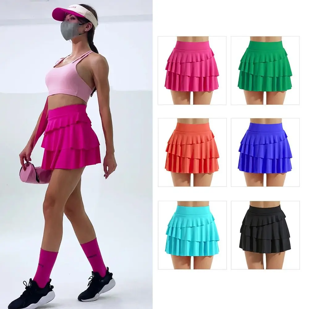 2 Pockets Women's Pleated Tennis Skirts Ruffle with Shorts Golf Athletic Skirt Quick Drying Tummy Control Sports Dance Skirt
