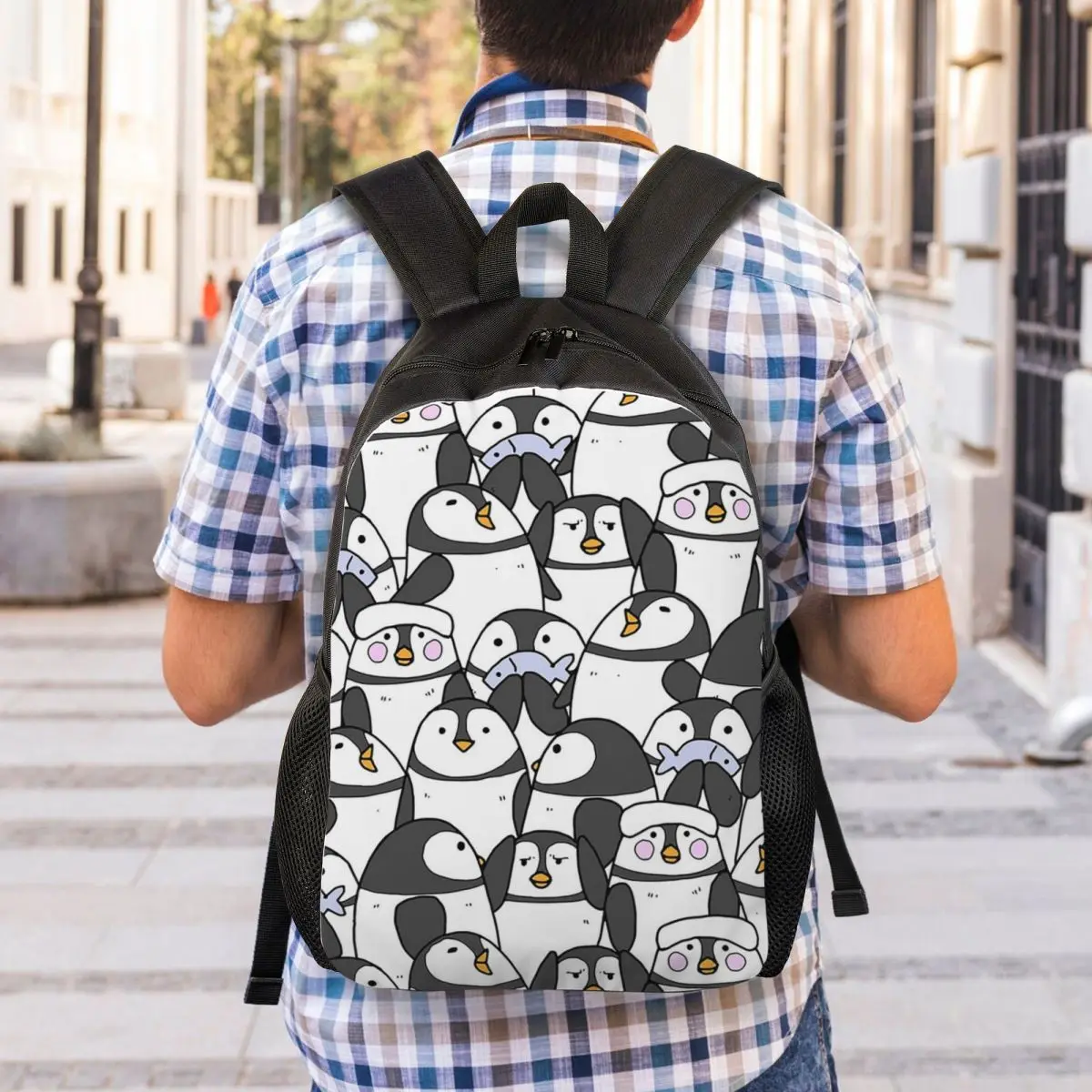 Hand Drawn Penguin Set Backpack Student Boys Girls BookBag School Bag Laptop Shoulder Bags