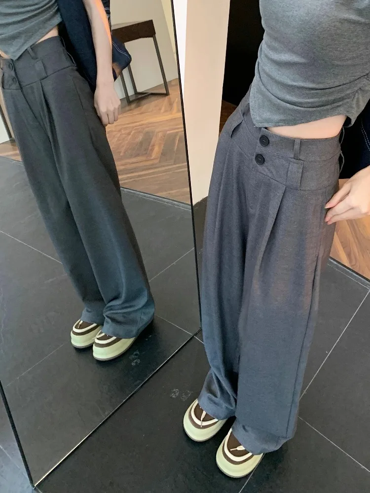 

High Pants Women's Casual Waisted Pleated Wide-legged Micro-harlan Trousers for Women Office Lady Spring Autumn 2023