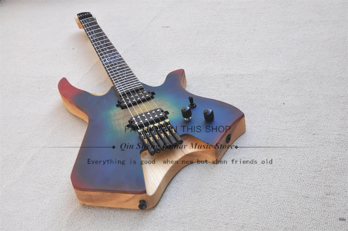 

6 Strings Electric Guitar Headless Guitar Blue ASH Wood Body Solid Wood Top High-quality Independent Bridge