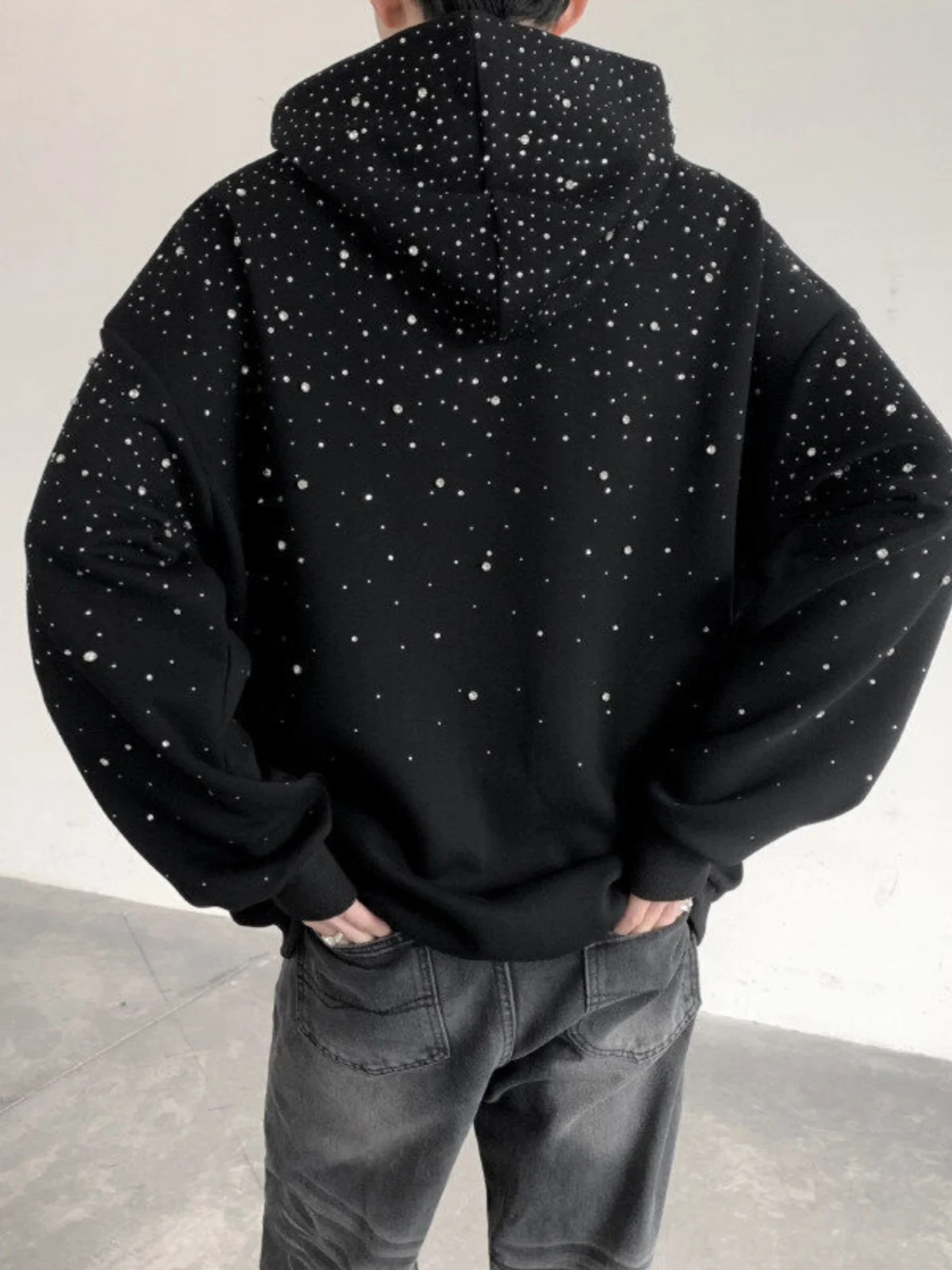 Sweater Hoodie Pria Musim Dingin Bertabur Rhinestone, Model Longgar Kasual dan Stylish