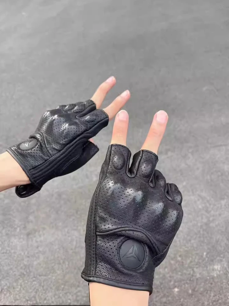 

Мотоциклетные перчатки из овчины из углеродного волокна | Дизайн без пальцев на половину пальца | Ретро-тактический стиль для езды на велосипеде Luvas