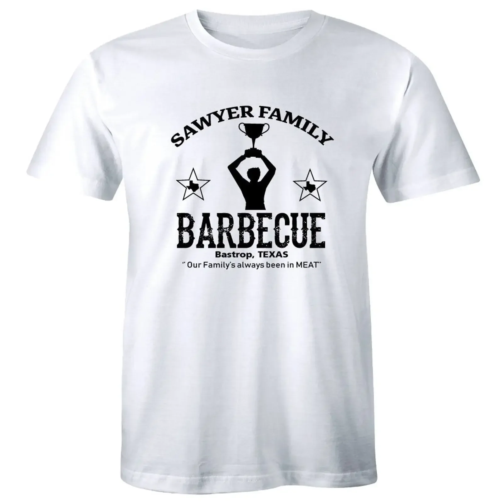 Sawyer Family Barbecue Bastrop Texas with Trophy Men Image T Shirt for vintage Washed Stretched Top For Everyday Wear Casual