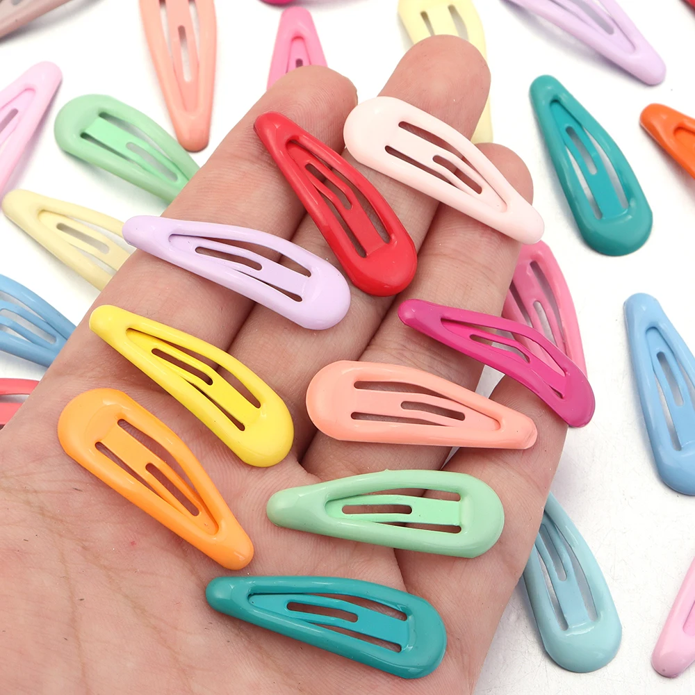 30pcs 3cm Colorful BB Hair Clips Girls Water Drop Shape Hairpin Cute Princess Barrette Simple Snap Clip Kids Hair Accessories