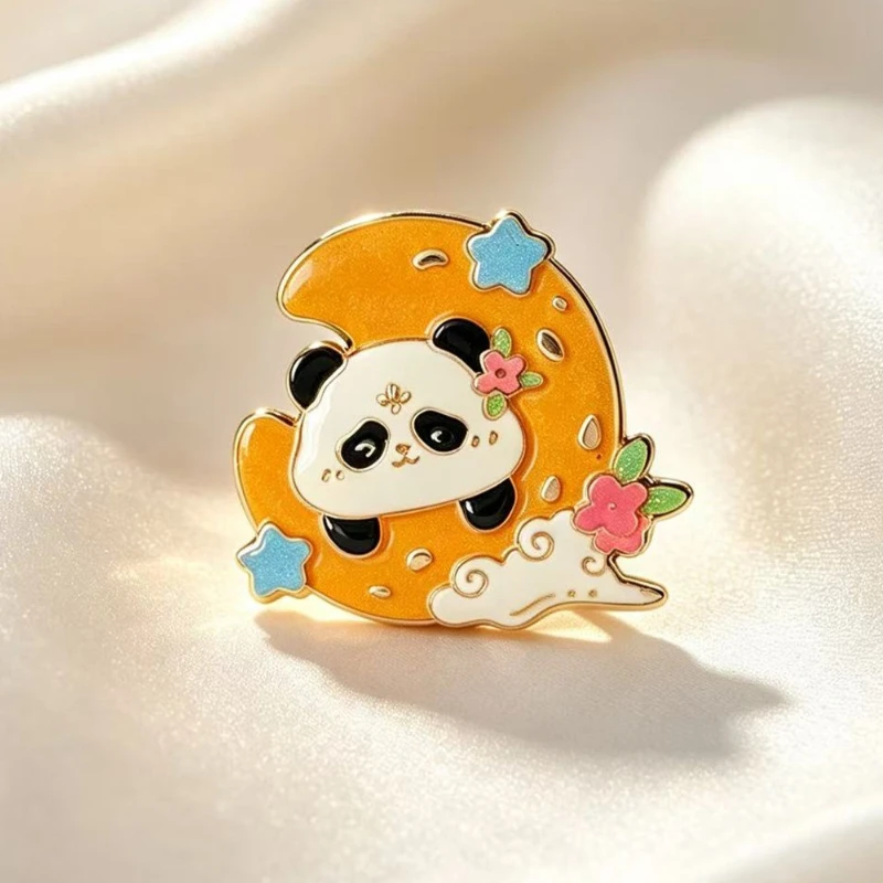 New Cartoon Moon Panda Modeling Brooch Fashion Leisure Alloy Enamel Animal Badges Star Flower Gift Pins DIY Clothing Bag Scarf