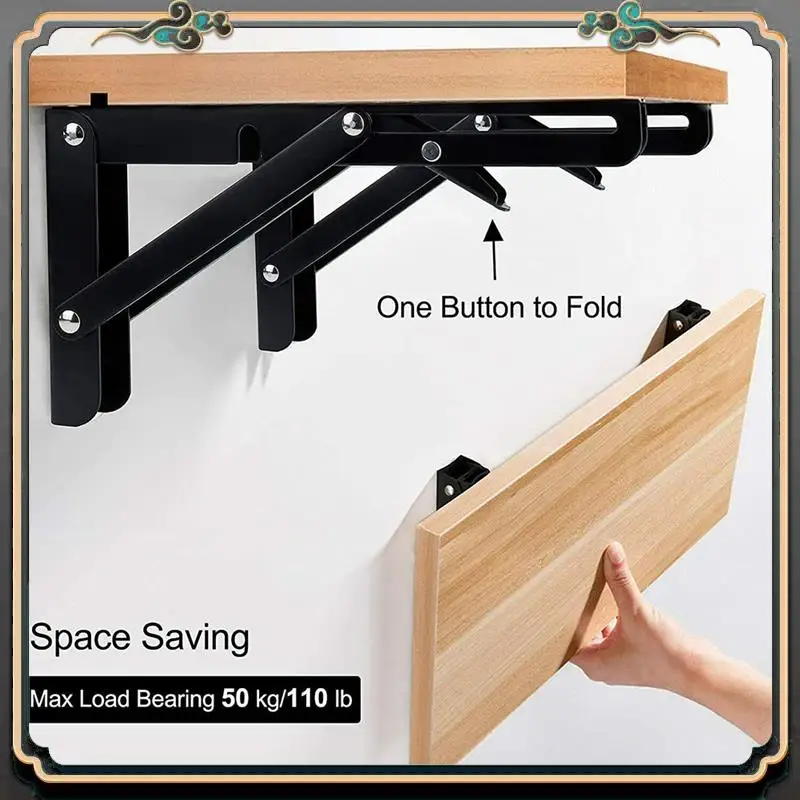 

2Piece Table Shelf Motorhome Caravan Mini Folding Bracket Black Finish Stainless Steel