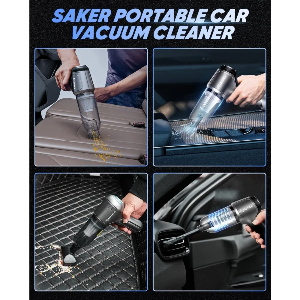 مكنسة سيارة ساكر المحمولة اللاسلكية 3 في 1 مكنسة سيارة محمولة بقوة 15000 باسكال عالية مع محرك بدون فرش وTypeC لعيد الميلاد Ca