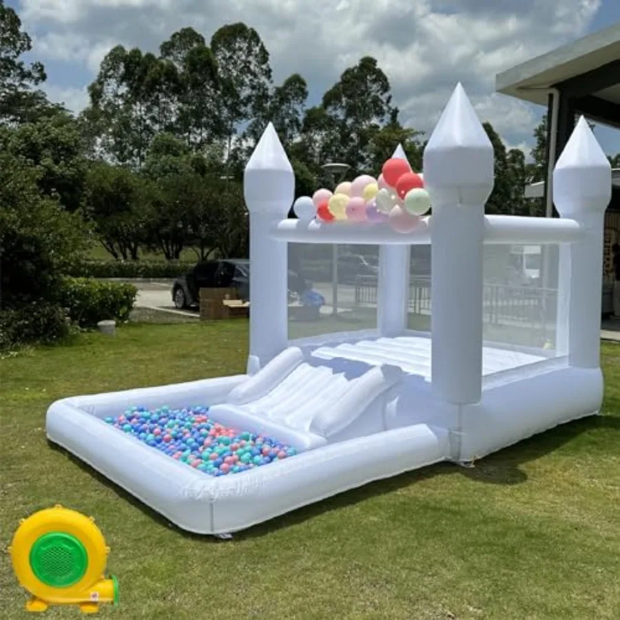 

Portable White Bounce House with Slide and Ball Pit Multifunctional Inflatable Bouncer for 13 * 8 * 8ft Ox Cloth with Air Blowe
