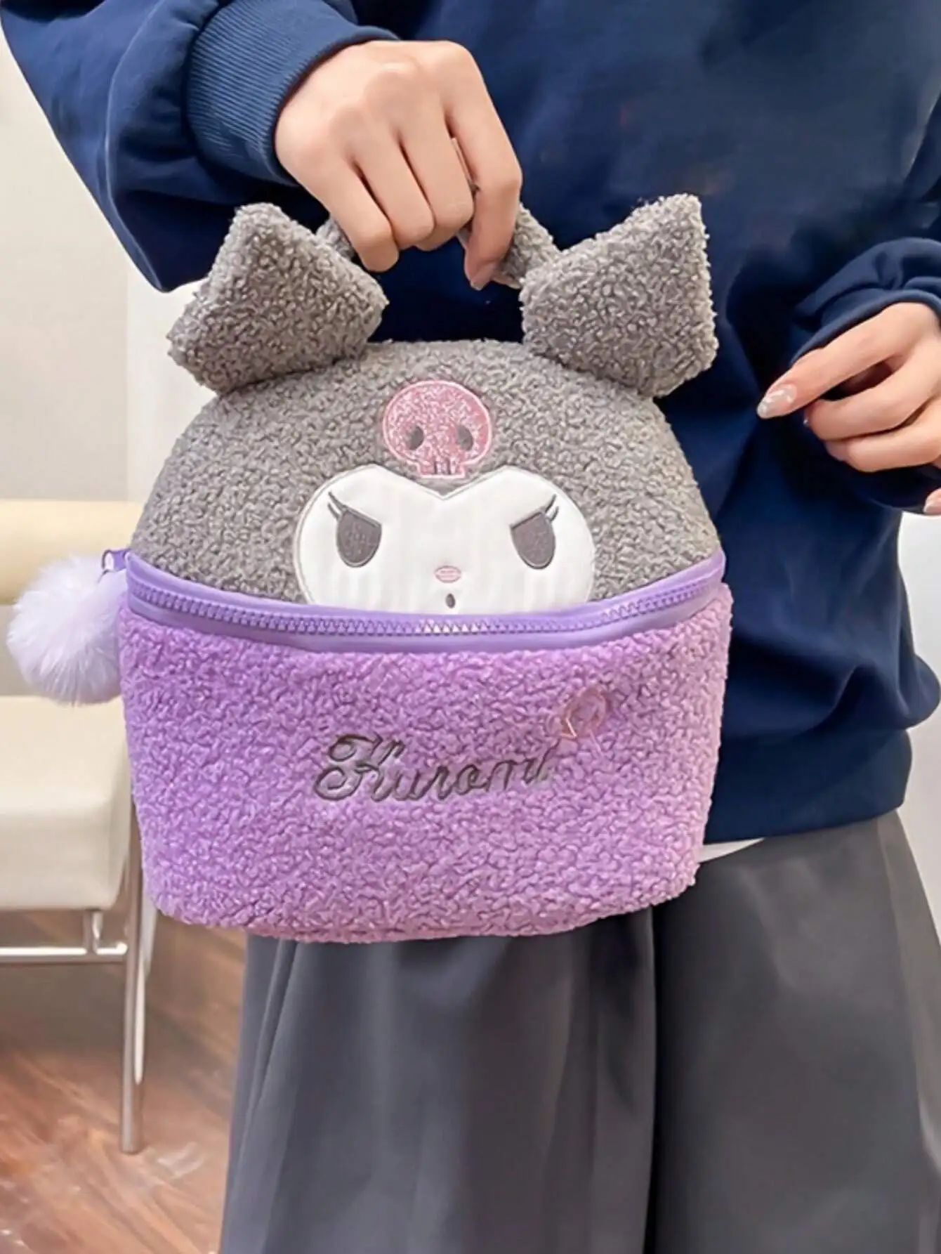 1pc Cartoon Big Ear Dog Plush Cosmetic Bag mymelody Kuromi Cinnamoroll Makeup Handbag Travel Storage Bag, Plush Gift