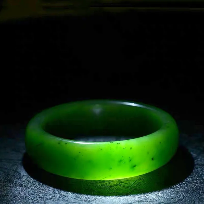 Hotan Jade Spinach Green Jasper Bracelet, Round and Thin Jadeite Bangle