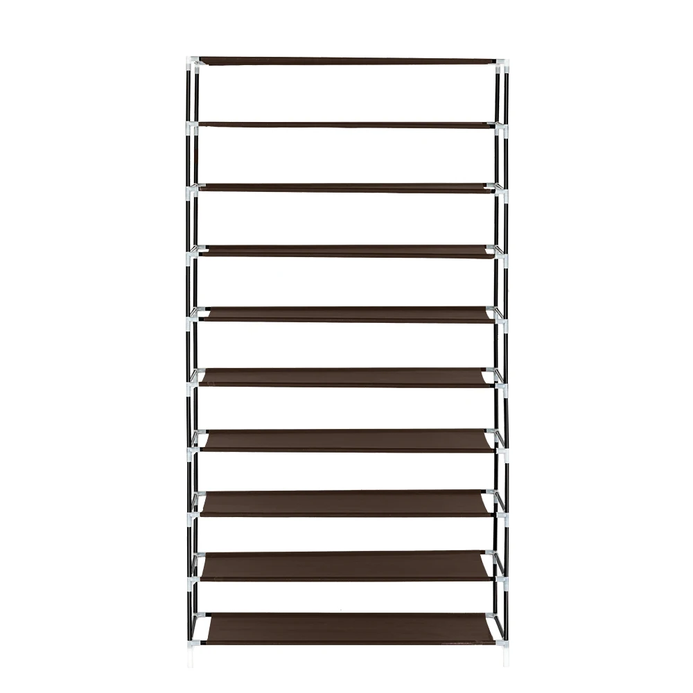 10 Tiers Shoe Rack with Dustproof Cover Closet Shoe Storage Cabinet Organizer Dark Brown