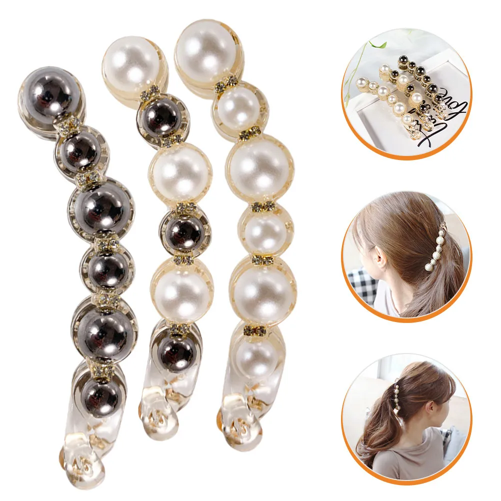 

3Pcs Pearl Banana Hair Clips for Women Ponytail Holder Clip Thick Hair Styling Accessory Elegant Daily Use Banana Clips