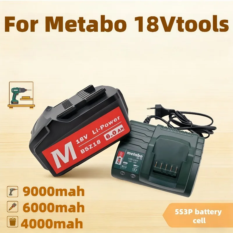 

18V 9.0Ah/6.0Ah/4.0Ah lithium battery, specially designed for Metabo 18V tools as a long-lasting power source.